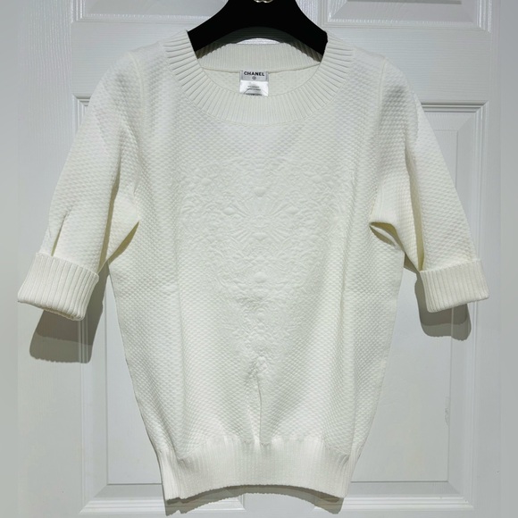 New  Chanel White 3/4 Sleeve Sweater - Picture 1 of 12